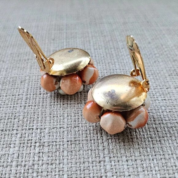 Vintage Clip On Earrings Orange Beads Gold Tone Round Stud Earrings Jewelry - Picture 7 of 11